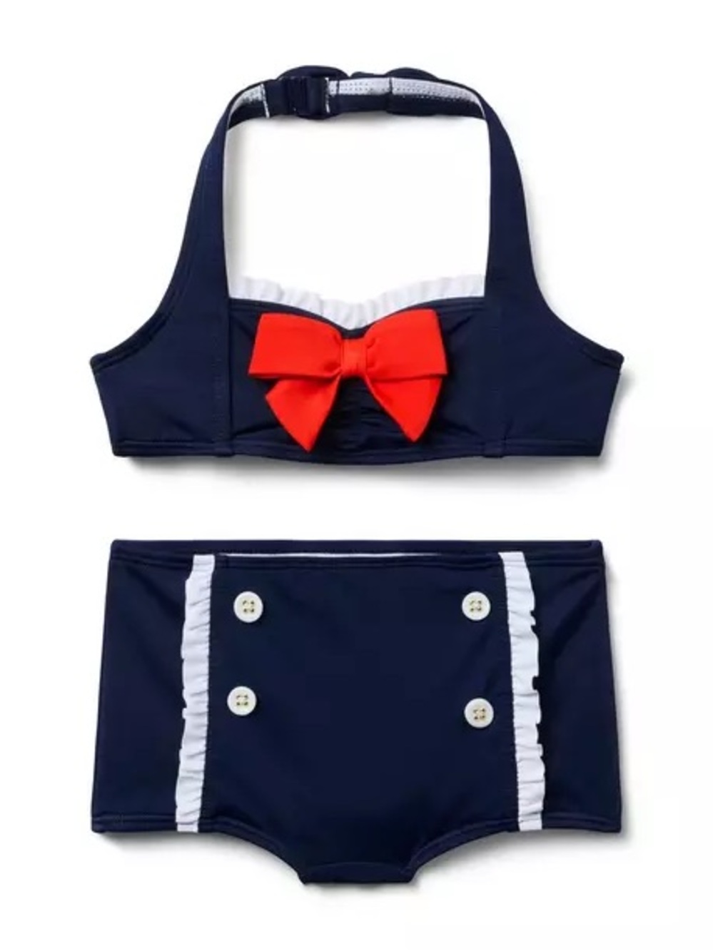 Janie and Jack Navy Two-Piece Swim Set with Red Bow